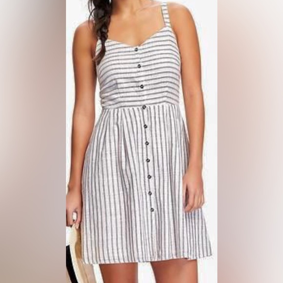 🍧2/$20  NWOT Old Navy button front striped dress (blue grey and white) - Picture 1 of 3
